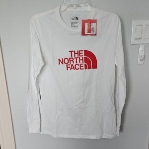 The North Face White Red Logo Long Sleeve Tee